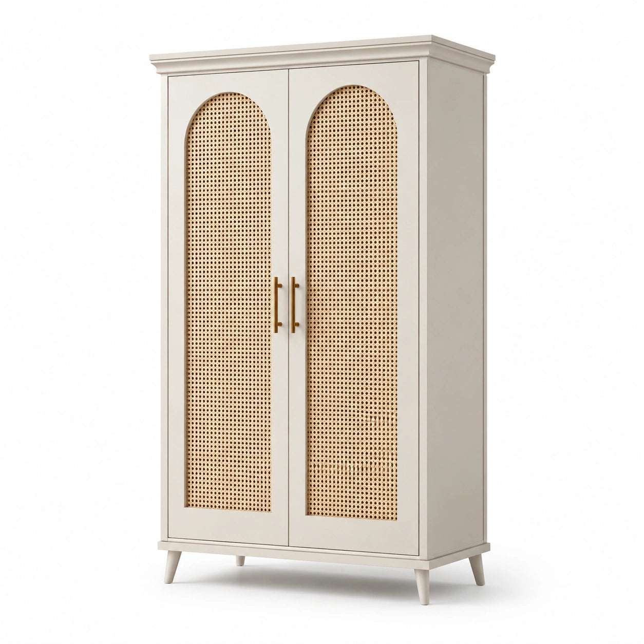 Armoire à deux portes en bois avec cannage en rotin