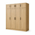 Armoire en bois clair 4 portes avec poignées métalliques