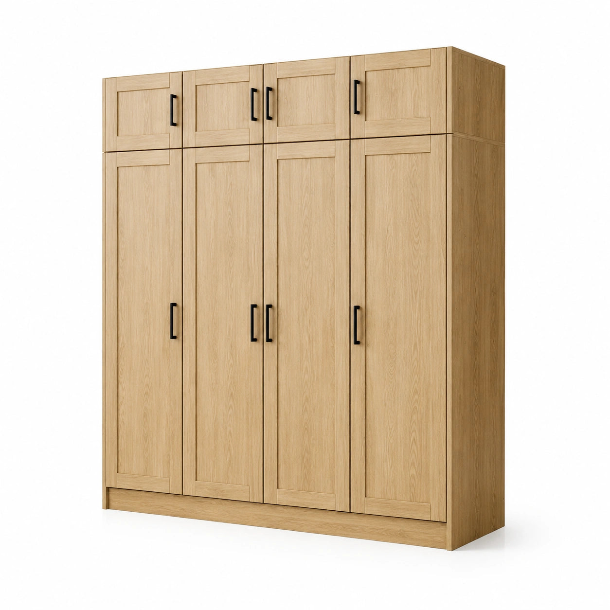 Armoire en bois clair 4 portes avec poignées métalliques