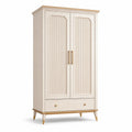Armoire 2 portes avec tiroir en bois MDF blanc et doré