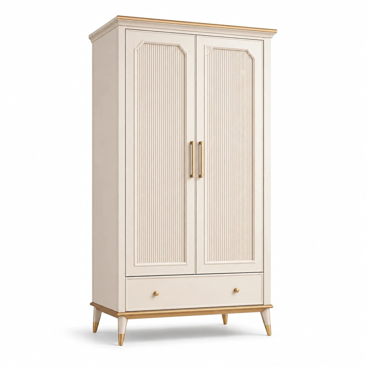 Armoire 2 portes avec tiroir en bois MDF blanc et doré