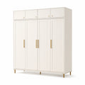 Armoire 4 portes blanc et doré en MDF, L200 x P60 x H240 cm