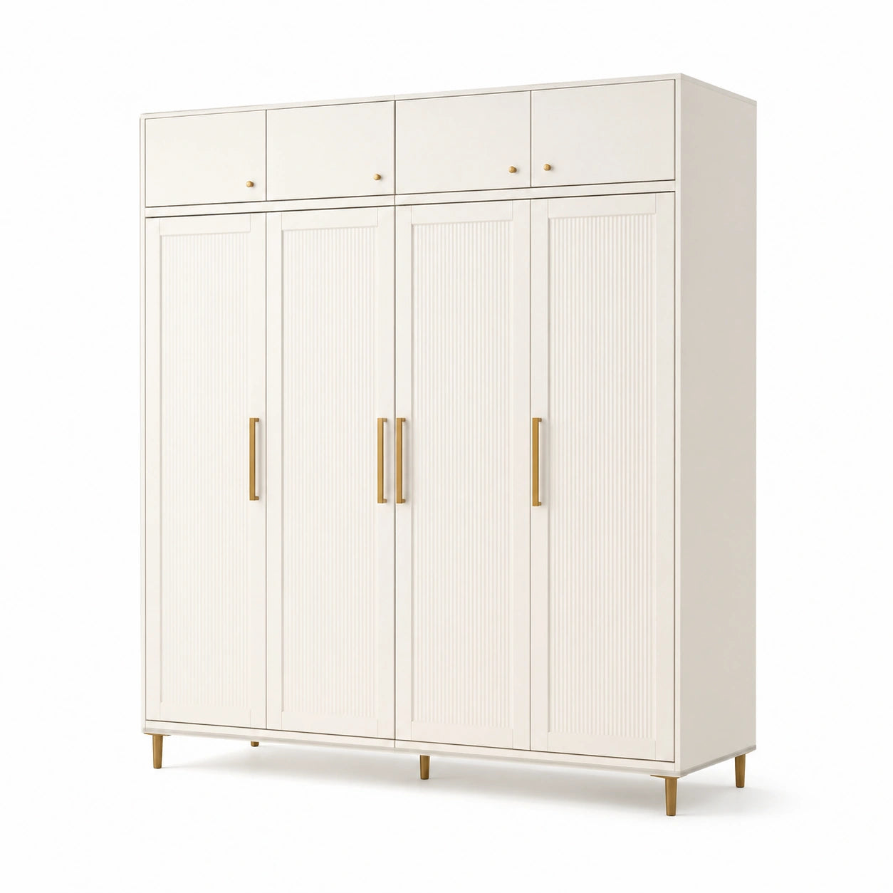 Armoire 4 portes blanc et doré en MDF, L200 x P60 x H240 cm