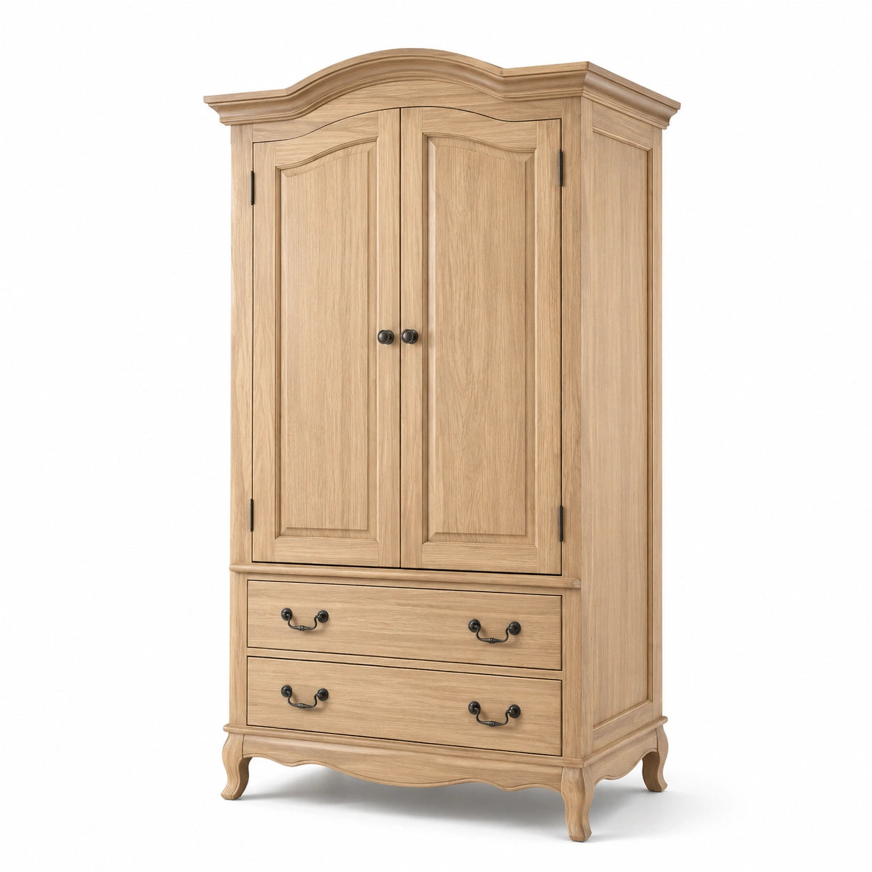 Armoire en bois de chêne clair avec deux portes et deux tiroirs