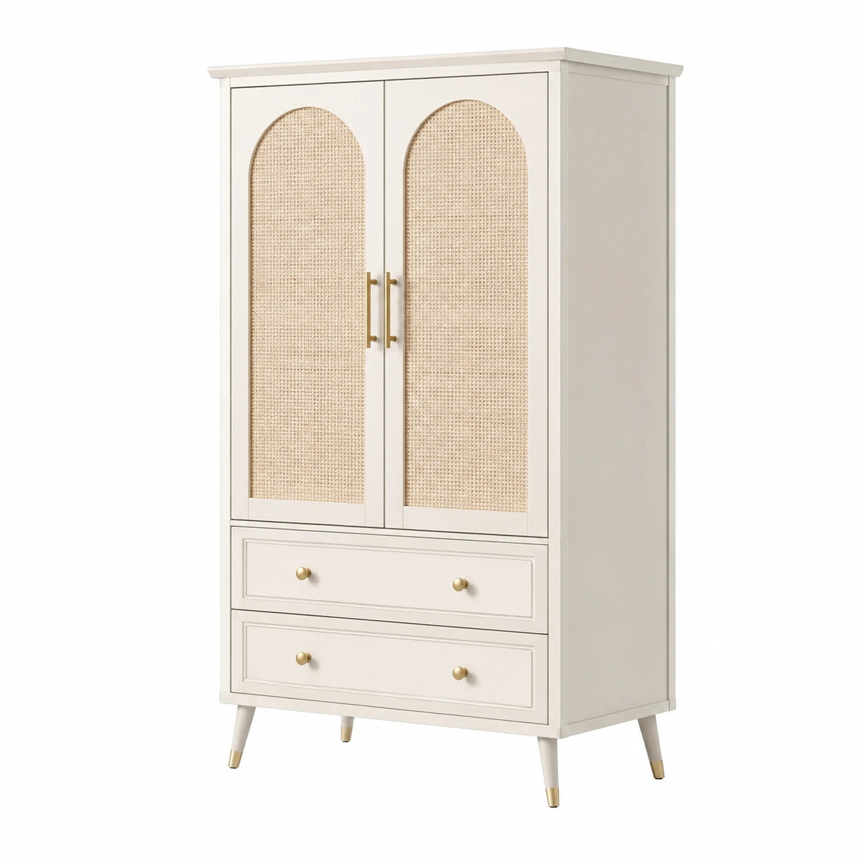 Armoire en Bois avec Portes en Cannage et Tiroirs
