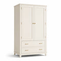 Armoire en bois massif avec poignées en acier plaqué or couleur ivoire