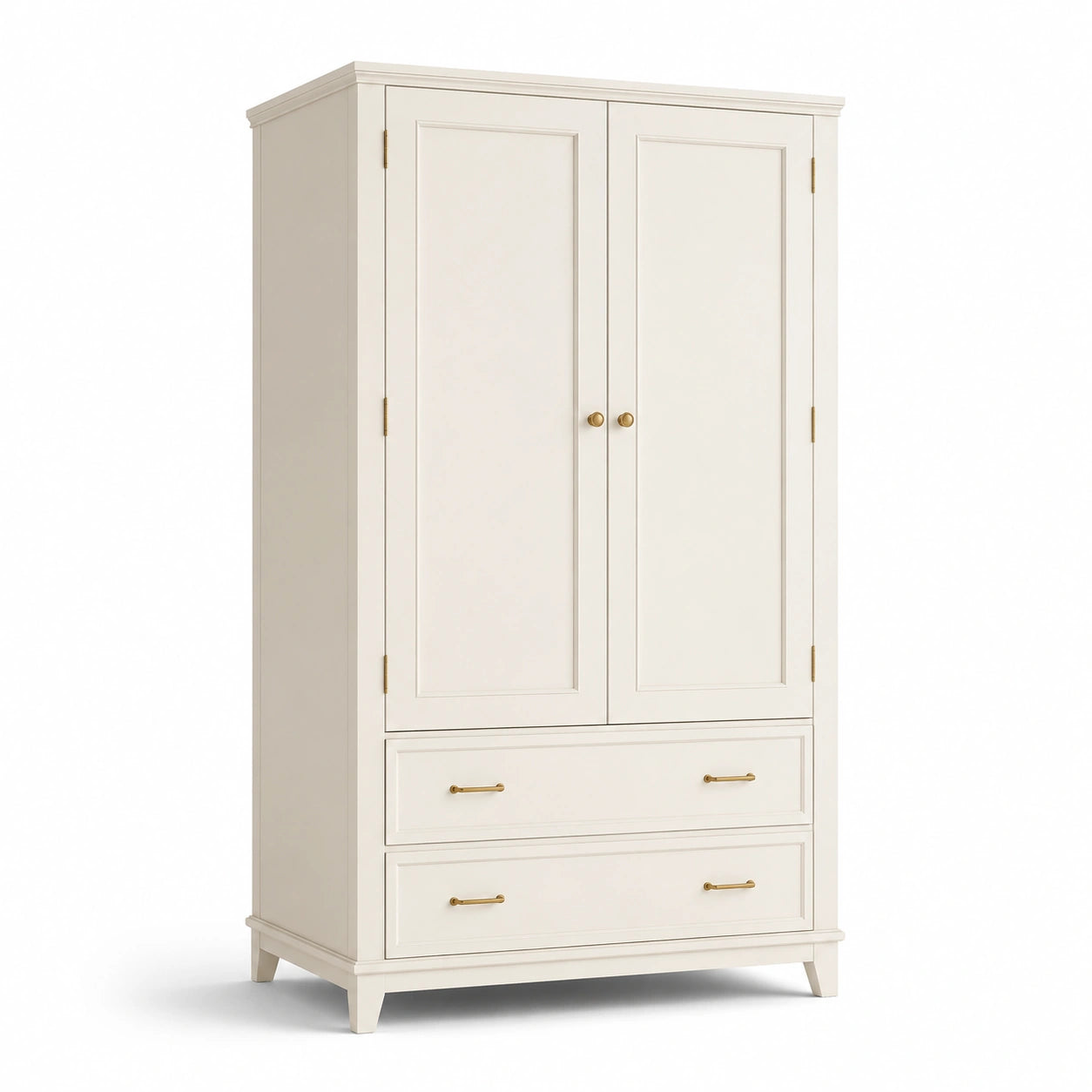 Armoire en bois massif avec poignées en acier plaqué or couleur ivoire