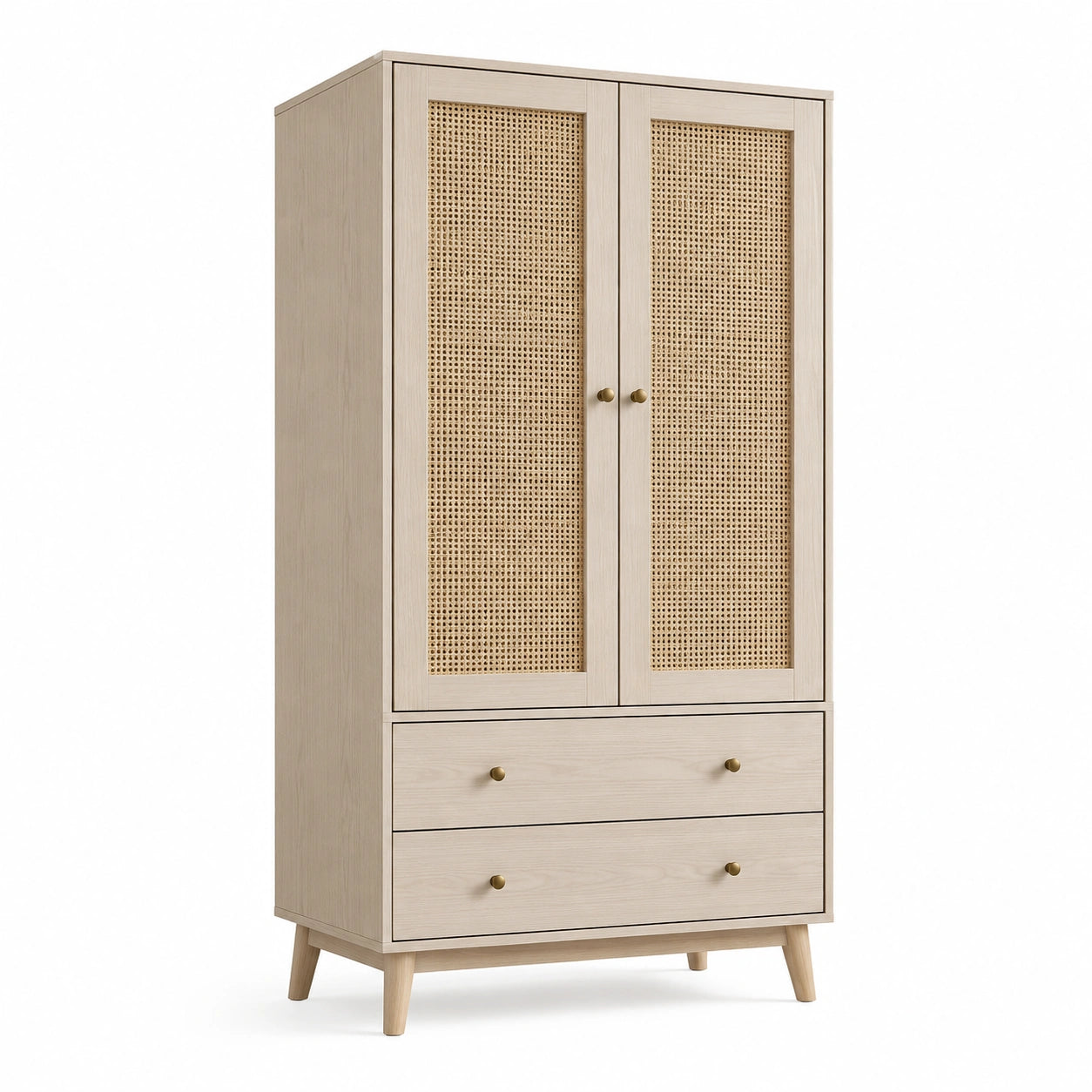 Armoire en bois avec portes en rotin