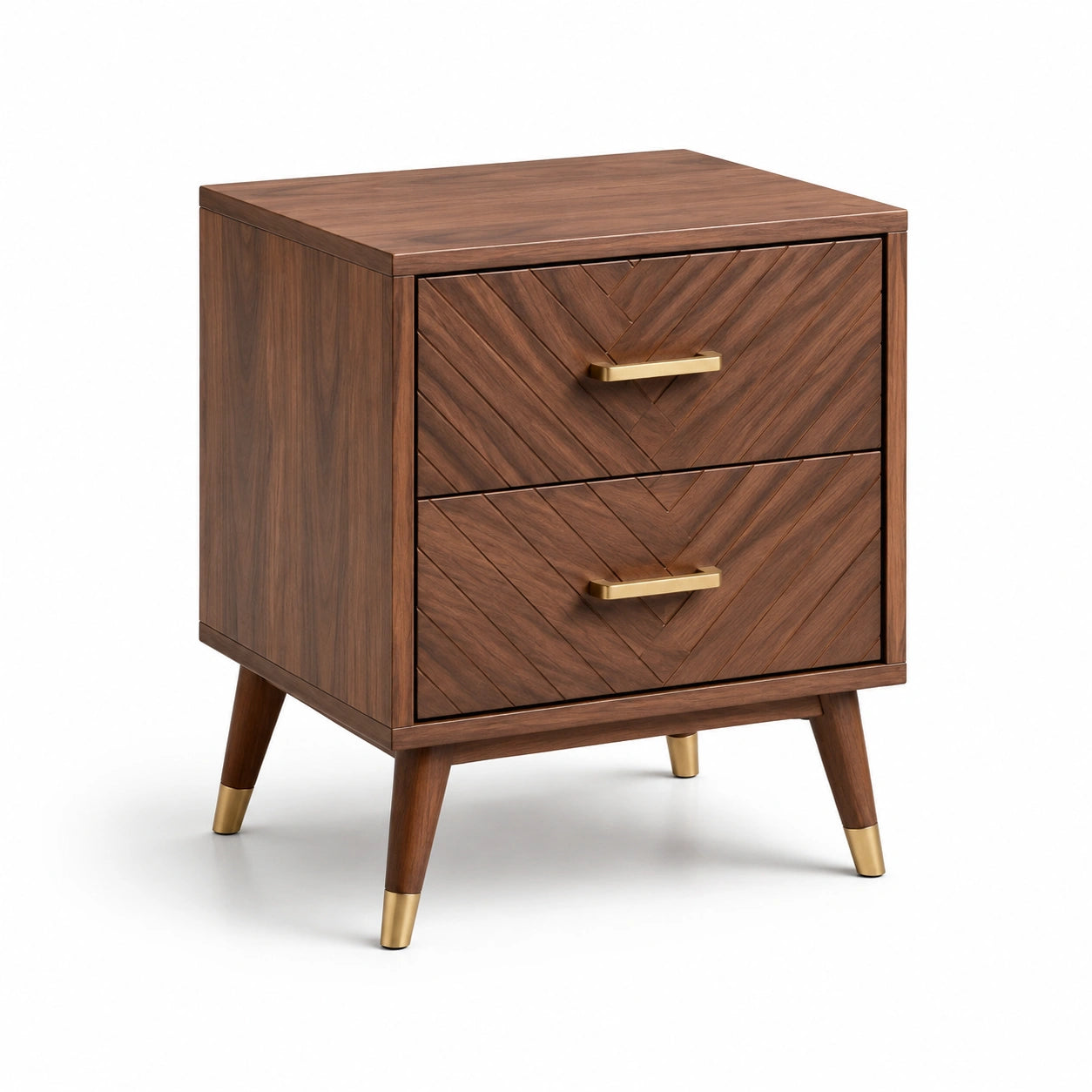 Table de chevet en bois de noyer avec 2 tiroirs