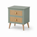 Table de chevet en bois et rotin vert 40x30x55 cm