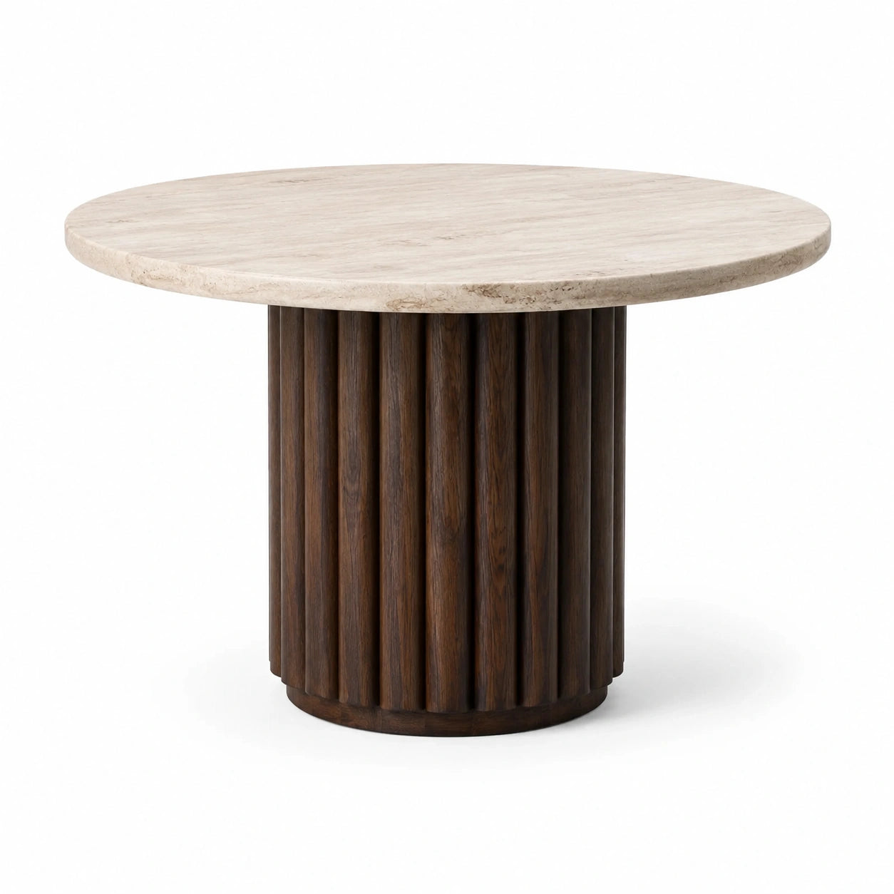 Table ronde en travertin et bois massif