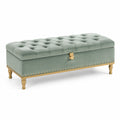Banc de rangement en velours polyester vert avec pieds en métal doré