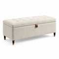 Banc de rangement en bouclette crème avec pieds en bois et métal 120x40x45 cm