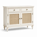 Buffet en bois blanc avec portes rotin et tiroirs