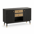 Buffet en bois noir avec tiroirs en rotin et pieds en métal 120x40x80 cm