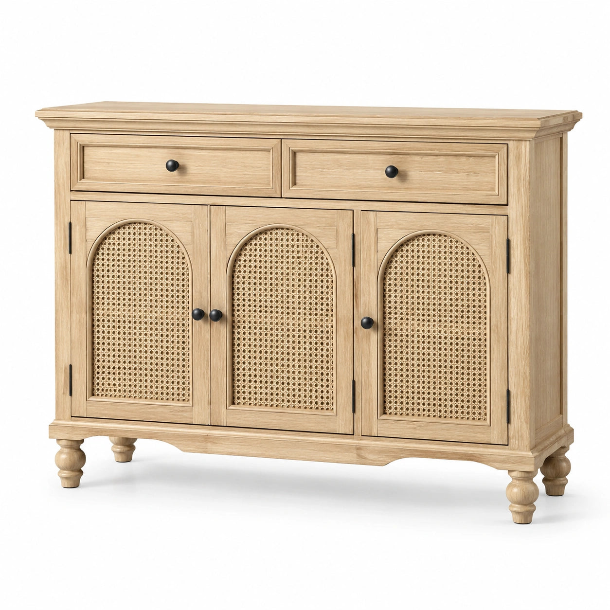 Buffet en bois et rotin tressé avec portes et tiroirs 80x120x40 cm