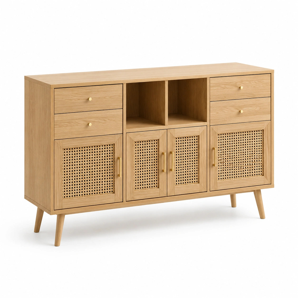 Buffet en bois avec portes en rotin