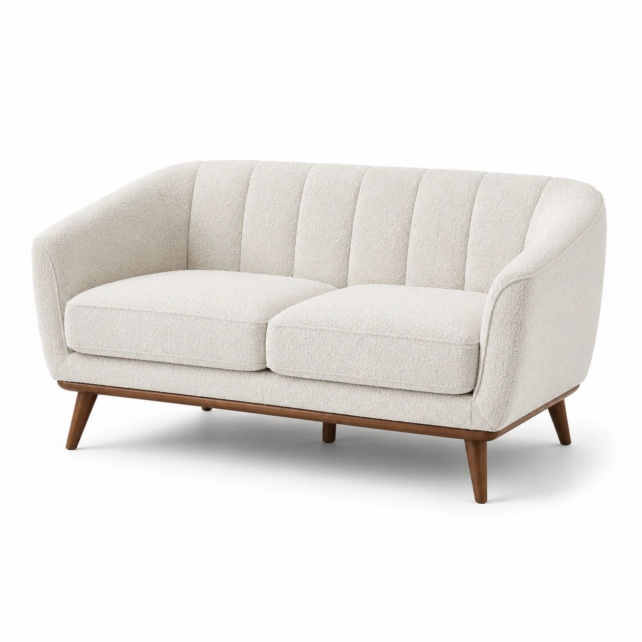 Canapé 2 places tissu bouclé beige pieds en bois