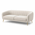 Canapé trois places en tissu lin beige avec pieds en métal doré