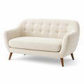 Canapé 2 places en tissu bouclette beige avec pieds en bois massif
