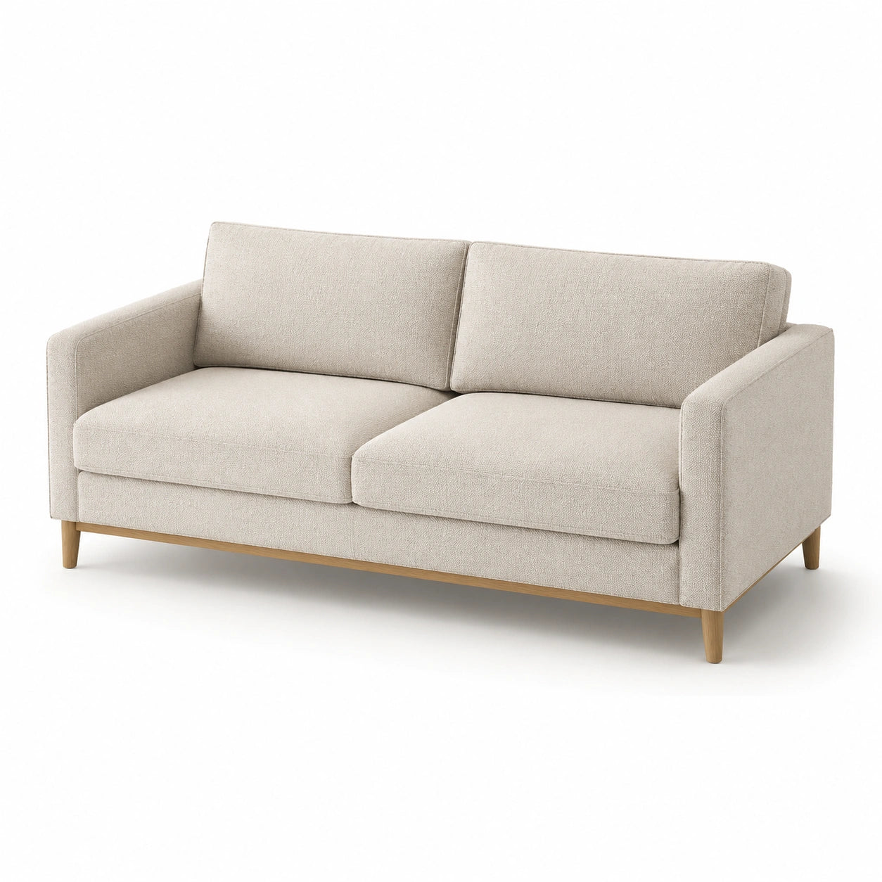 Canapé en tissu lin beige avec structure en bois