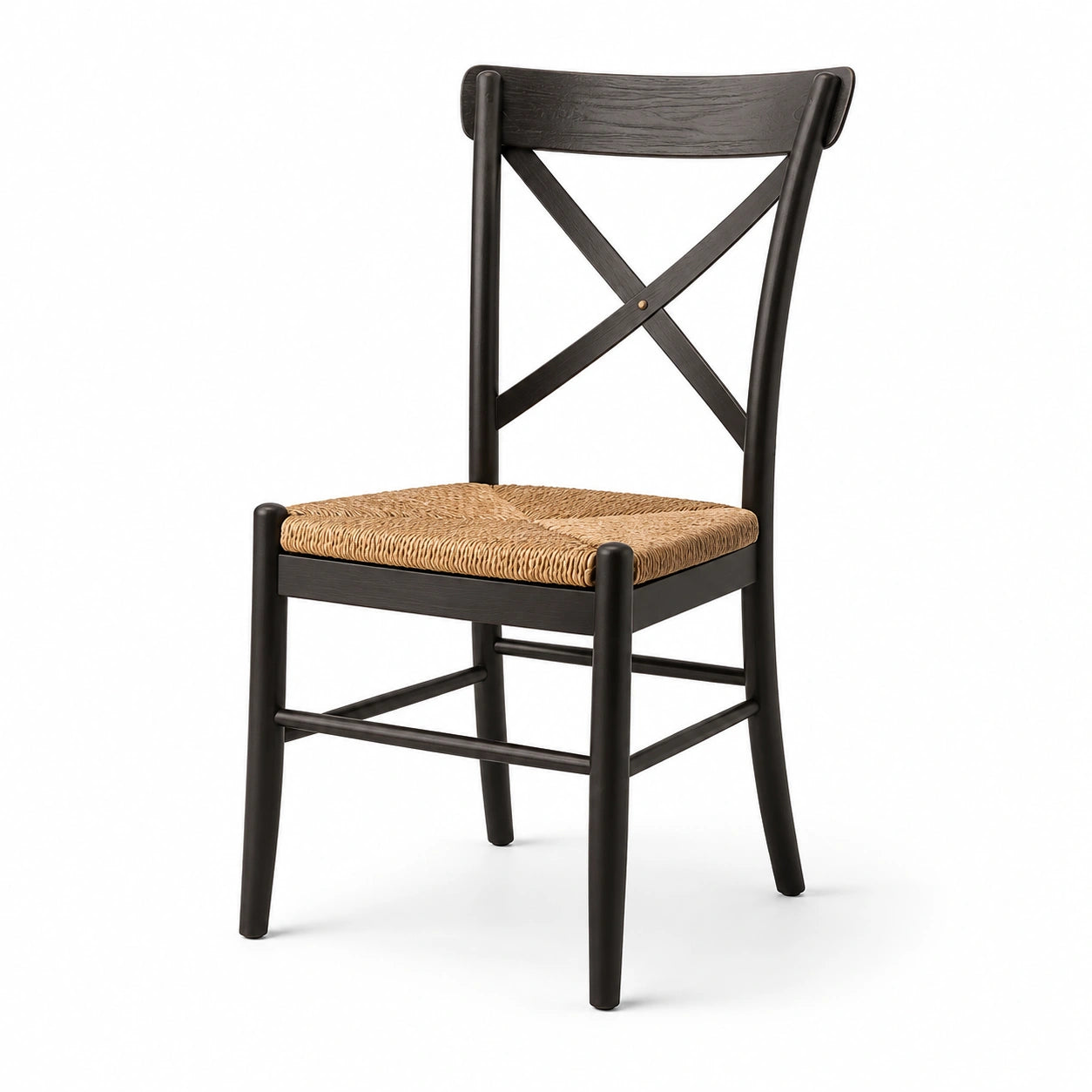 Chaise en bois noir avec assise en rotin