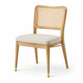 Chaise en bois de chêne avec dossier en rotin et assise en lin beige