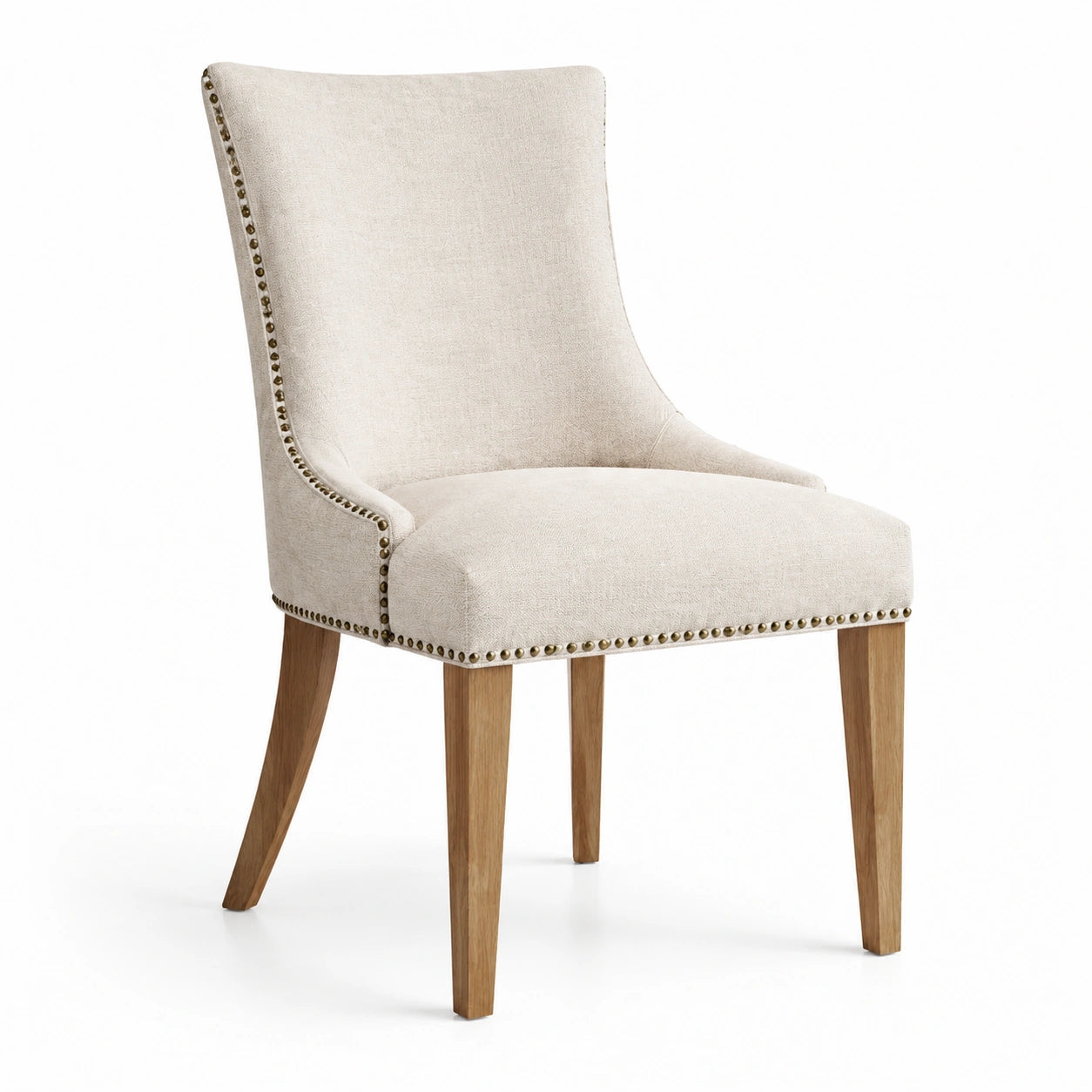 Chaise en bois de chêne avec tissu en lin beige