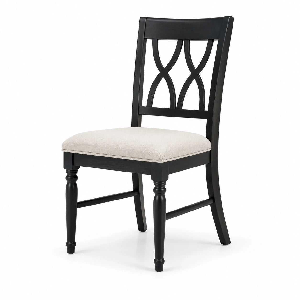Chaise en bois noir avec assise en tissu beige