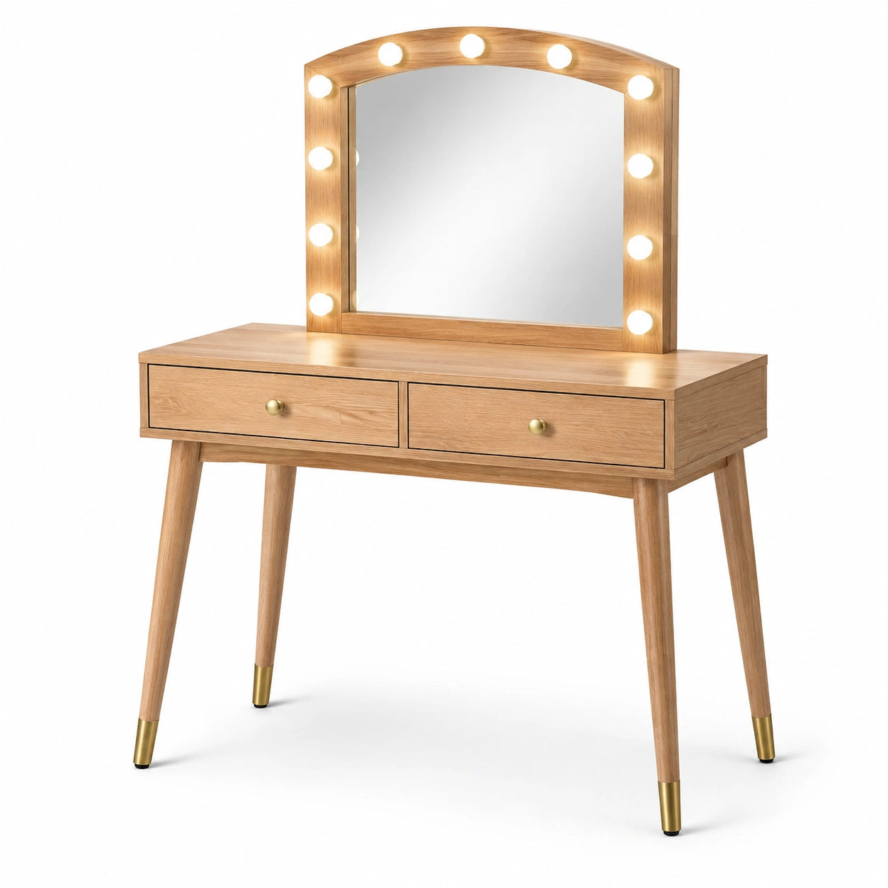 Coiffeuse bois avec miroir LED en chêne clair