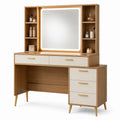 Coiffeuse en Bois avec Miroir Éclairé LED et Étagères