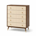 Commode 5 tiroirs en bois MDF et métal doré