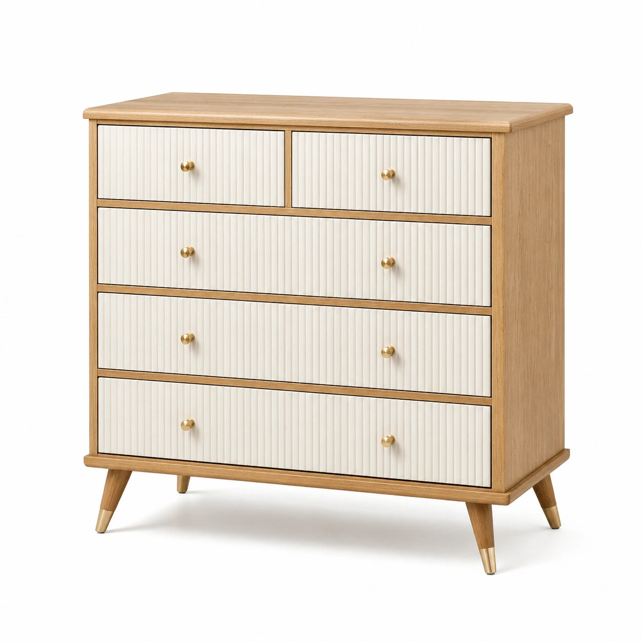 Commode à 5 tiroirs en bois et MDF chêne/beige