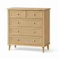 Commode en bois de chêne et rotin 5 tiroirs