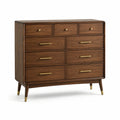 Commode en bois avec poignées en laiton, 8 tiroirs en noyer