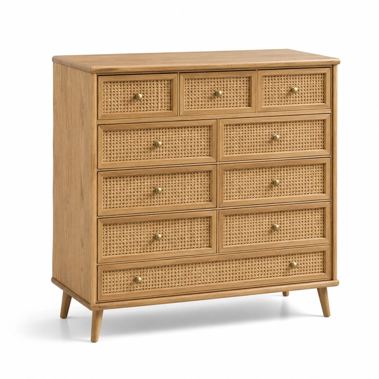 Commode en bois avec tiroirs en rotin tressé