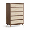 Commode 5 tiroirs bois et lin marron/beige