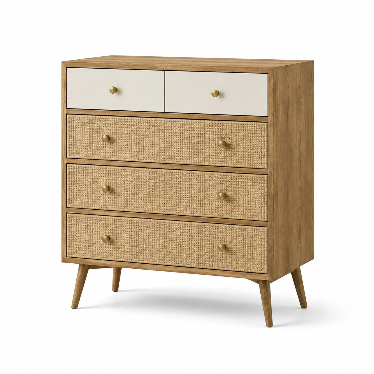 Commode en bois et cannage avec tiroirs blancs