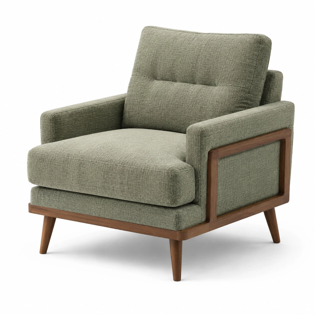 Fauteuil en bois et tissu polyester vert 80x85x90cm