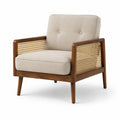 Fauteuil en bois et rotin avec tissu beige