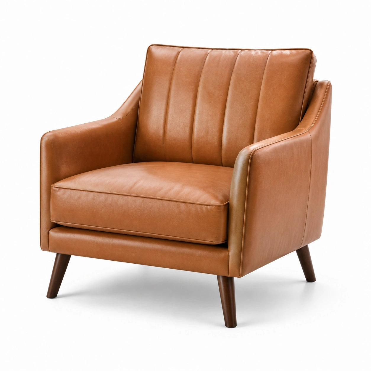 Fauteuil en cuir véritable marron avec pieds en bois