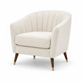 Fauteuil en tissu bouclé beige avec pieds en bois