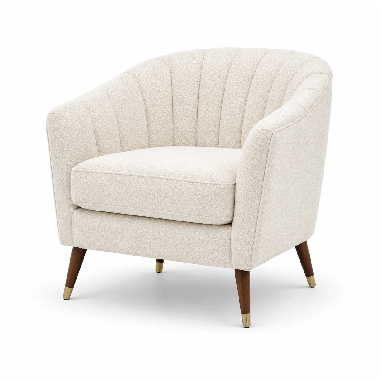 Fauteuil en tissu bouclé beige avec pieds en bois