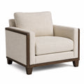 Fauteuil en bois et tissu lin beige