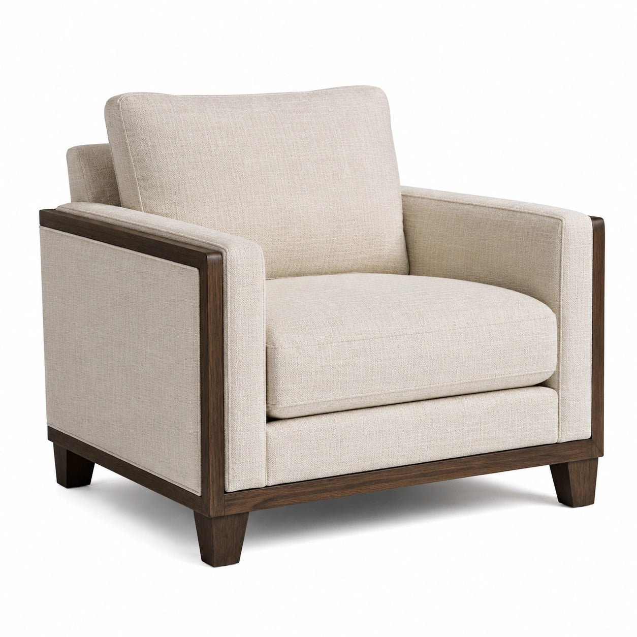 Fauteuil en bois et tissu lin beige