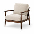 Fauteuil en bois de noyer et tissu polyester beige