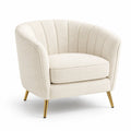 Fauteuil en tissu bouclé beige avec pieds en métal doré