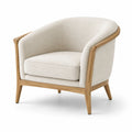 Fauteuil en tissu polyester beige avec cadre en chêne
