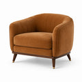 Fauteuil en velours marron avec cadre en bois