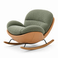Fauteuil à bascule en tissu et cuir synthétique vert et marron